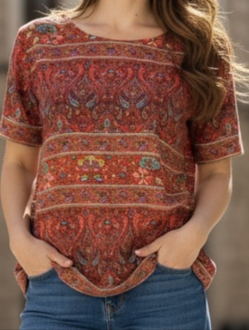 J. CREW Floral Paisley Lightweight Silky Shirt Top In Red Size XS